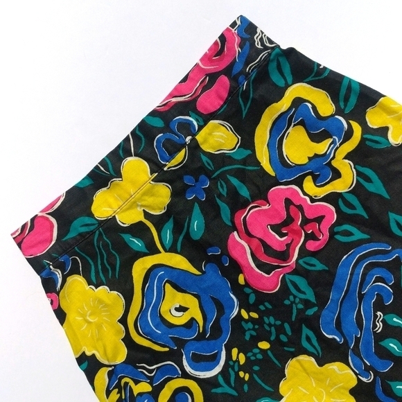 No Excuses 80's Vintage Abstract Neon Floral High Rise A-line Mini Skirt Black 3 - Picture 2 of 12